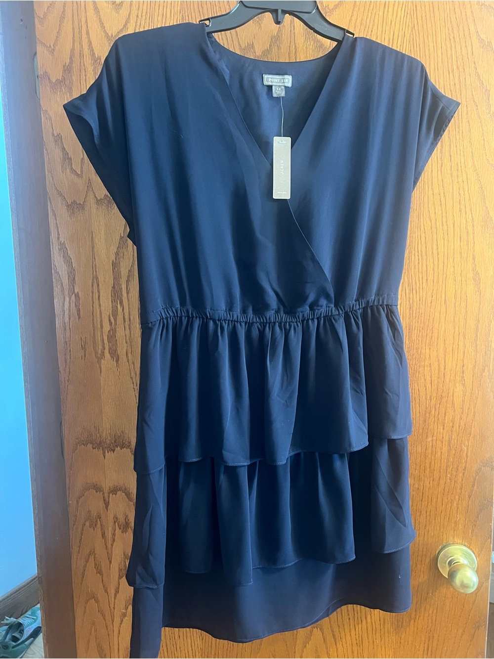 J. Crew Navy Tiered Short-Sleeve Mini Dress